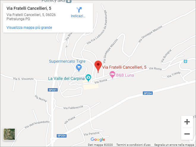 Dove siamo - Via F.lli Cancellieri 3, Pietralunga (PG)